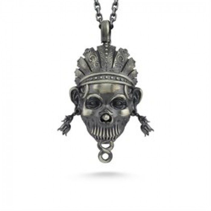 Red Skin Skull Festival Sterling Silver Necklace
